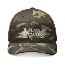 Load image into Gallery viewer, Camouflage Trucker Hat - Embroidered "Plays On Word" Theater Logo