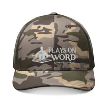 Load image into Gallery viewer, POW! Camouflage Trucker Hat - Embroidered "Plays On Word" Theater &amp; Radio Logo