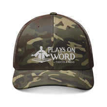 Load image into Gallery viewer, POW! Camouflage Trucker Hat - Embroidered "Plays On Word" Theater &amp; Radio Logo